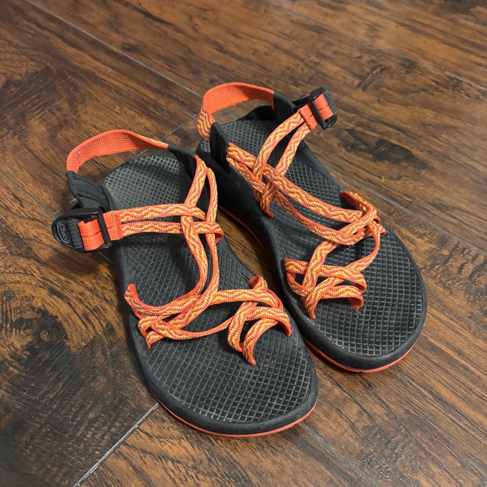 Chaco Orange and Yellow Braided Strap Sport Sandals